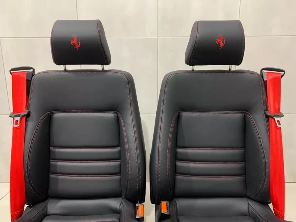 ORIGINAL OEM FERRARI F355 SPIDER F129 SPORT SEATS BLACK LEATHER PAIR RED BELTS - Image 21