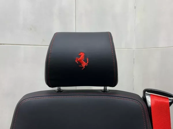 ORIGINAL OEM FERRARI F355 SPIDER F129 SPORT SEATS BLACK LEATHER PAIR RED BELTS - Image 20