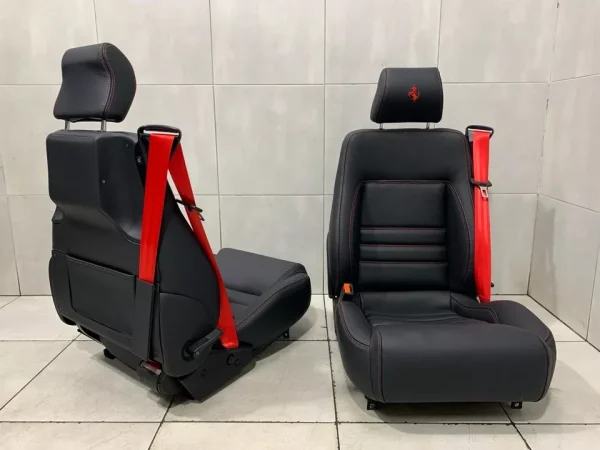 ORIGINAL OEM FERRARI F355 SPIDER F129 SPORT SEATS BLACK LEATHER PAIR RED BELTS - Image 14