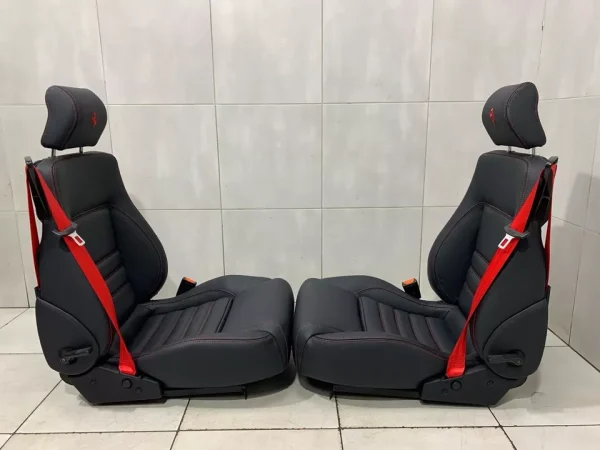 ORIGINAL OEM FERRARI F355 SPIDER F129 SPORT SEATS BLACK LEATHER PAIR RED BELTS - Image 13