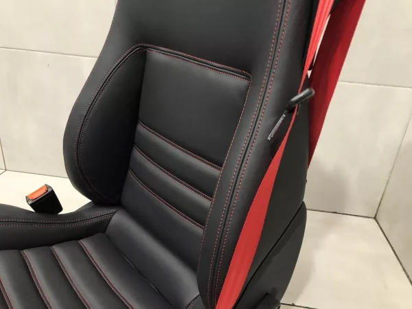 ORIGINAL OEM FERRARI F355 SPIDER F129 SPORT SEATS BLACK LEATHER PAIR RED BELTS - Image 7