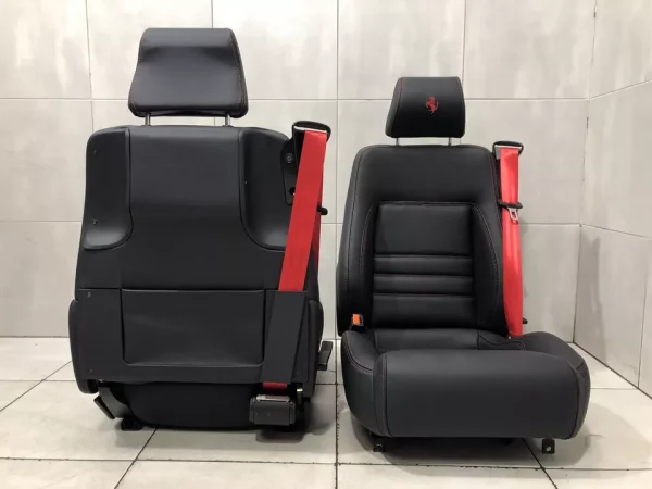 ORIGINAL OEM FERRARI F355 SPIDER F129 SPORT SEATS BLACK LEATHER PAIR RED BELTS