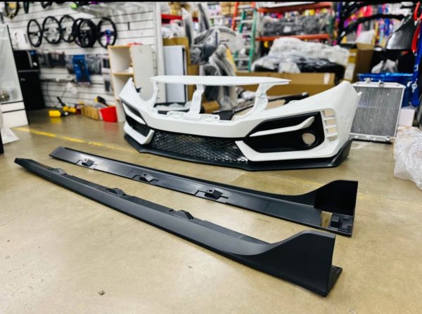 Type R Style Front Bumper Cover Kit For 2016-2021 Honda Civic Sedan Coupe & HATCHBACK painted white