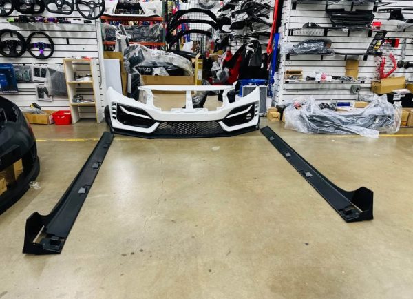 Type R Style Front Bumper Cover Kit For 2016-2021 Honda Civic Sedan Coupe & HATCHBACK painted white - Image 2