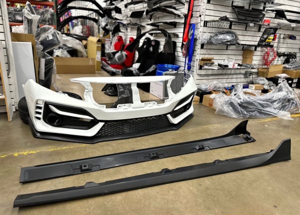 Type R Style Front Bumper Cover Kit For 2016-2021 Honda Civic Sedan Coupe & HATCHBACK painted white - Image 3