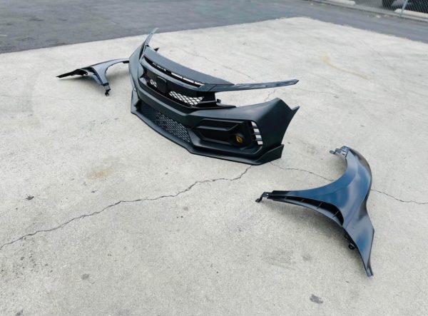 Type R Style Front Bumper & Fender Cover Kit For 2016-2021 Honda Civic Sedan 10th - Image 3