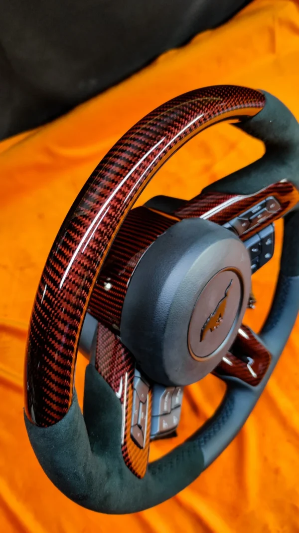 2015-2023 S550 Mustang Red Carbon Fiber Steering - Image 3