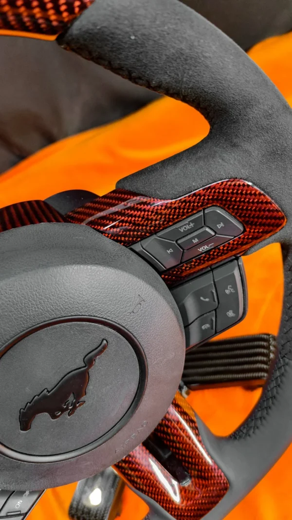 2015-2023 S550 Mustang Red Carbon Fiber Steering - Image 2