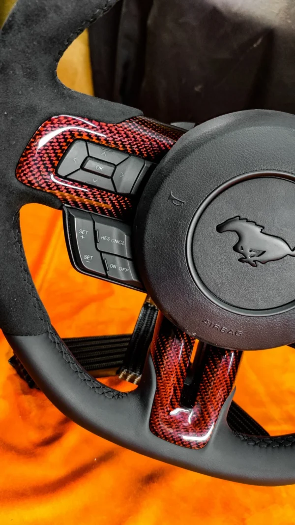 2015-2023 S550 Mustang Red Carbon Fiber Steering - Image 4