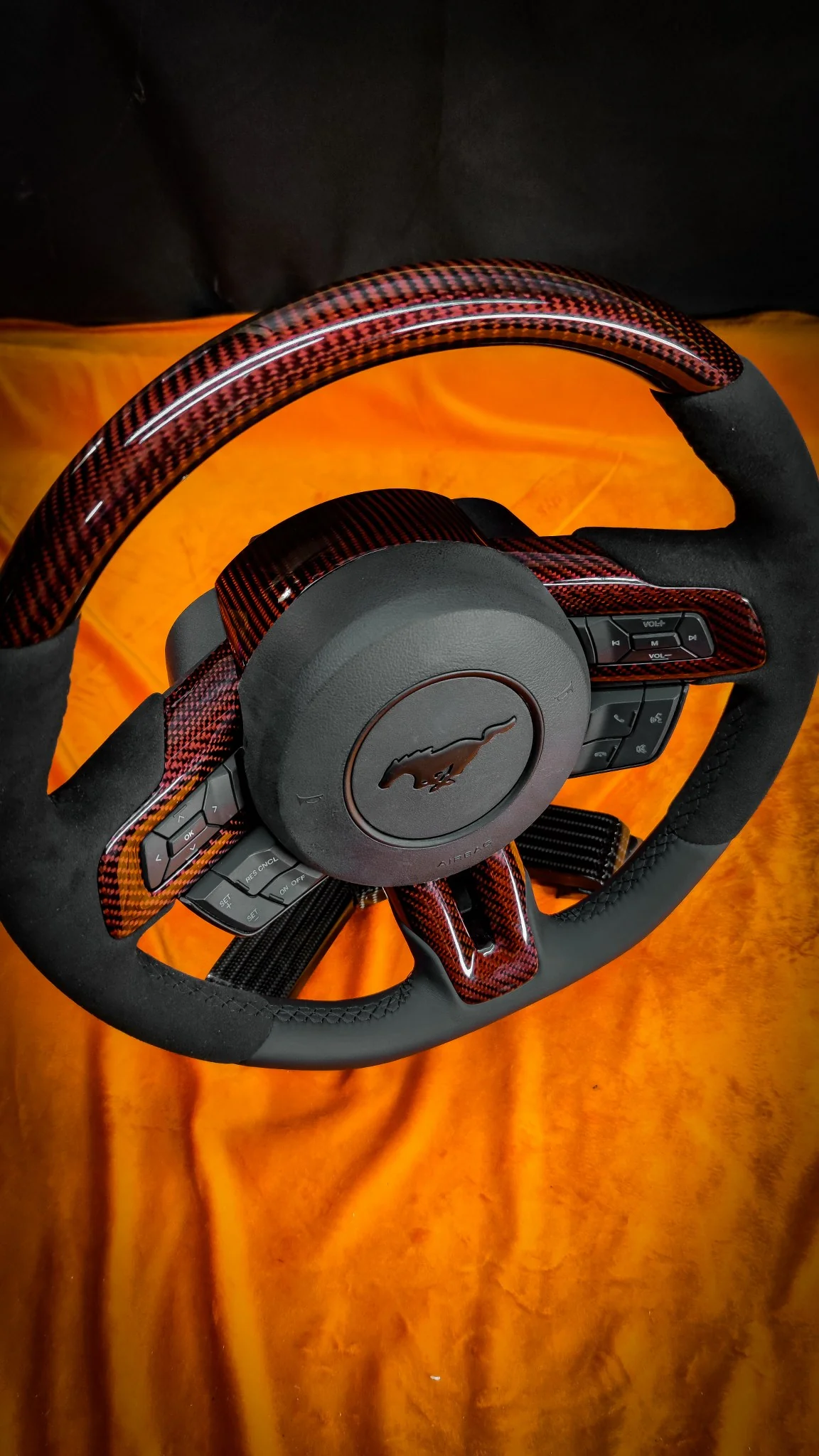 2015-2023 S550 Mustang Red Carbon Fiber Steering