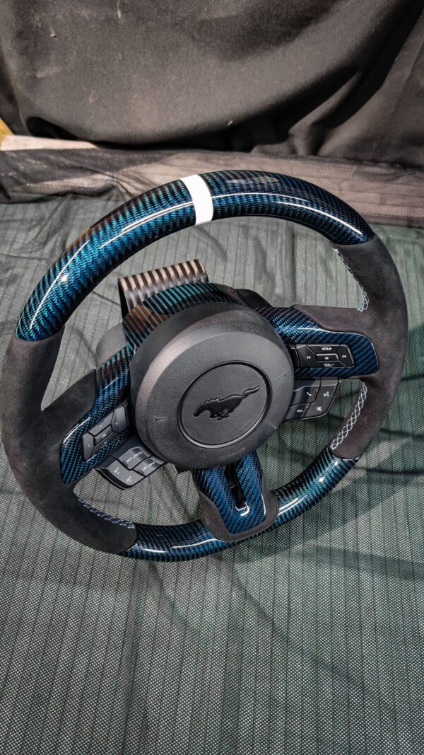 2015-2023 Mustang S550 Steering Wheel Blue Carbon Fiber - Image 7