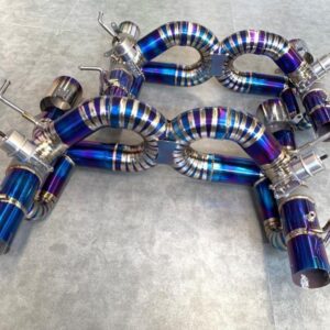 New Ferrari F8 Tributo titanium and stainless steel race exhaust systems with valves