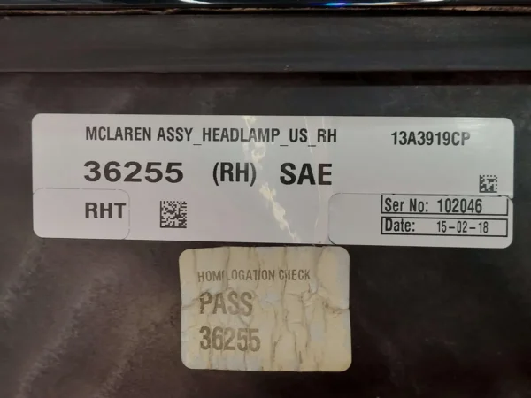 2018 Mclaren 570s RH Right Headlight Headlamp 13A3919CP - Image 4