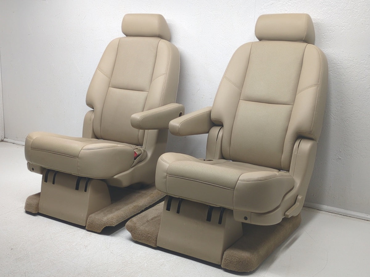 2007 - 2014 Chevy Suburban Yukon XL Rear Bucket Seats, Tan Leather - Image 16